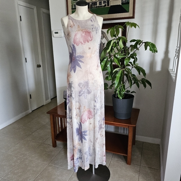 En Francais y2k 90's dreamy watercolor floral sparkly maxi prom official dress - Picture 1 of 10